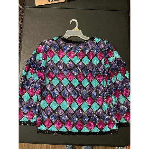 Jean for Joseph Le Bon Harlequin Sequined Formal Silk Jacket Size Large NWT - Picture 7 of 8